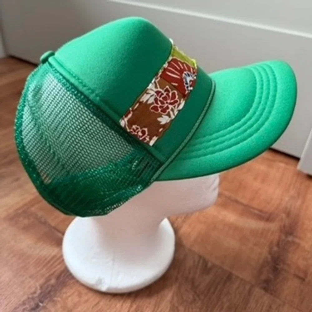 OTTO Trucker Hat Girls Youth Size Green Floral Band Hawaiian Asian Snapback Cap